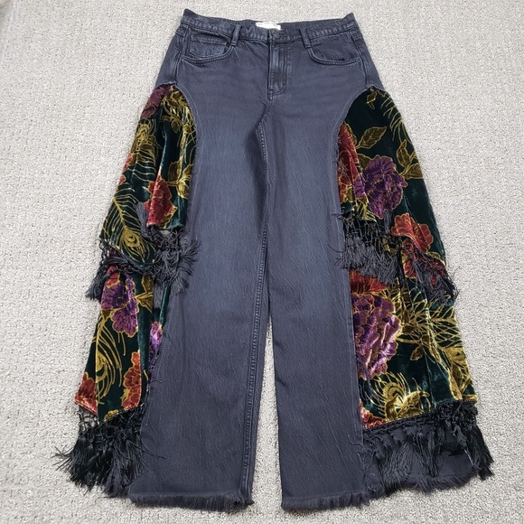 We The Free Denim - We the Free People Jeans 28 (33x29) Black Just Frills Low-Rise Wide-Leg Boho